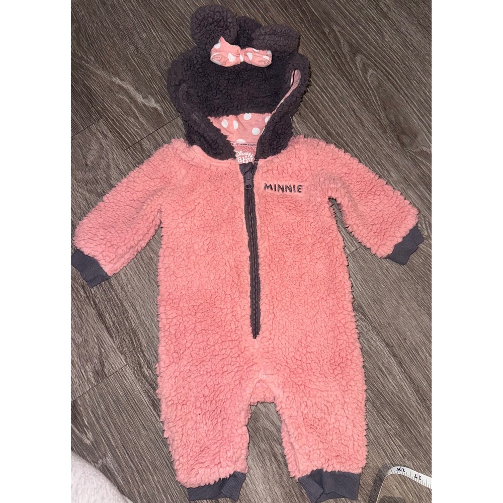 Disney Baby Minnie Mouse Hooded Sherpa Fleece Romper Pram - Picture 1 of 4
